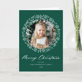Cartão De Festividades Coroa de Floco de Neve Elegante Verde 2 Foto