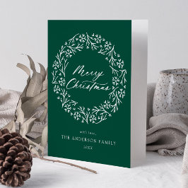 Cartão De Festividades Coroa de Floco de Neve Elegante Verde Não-Foto