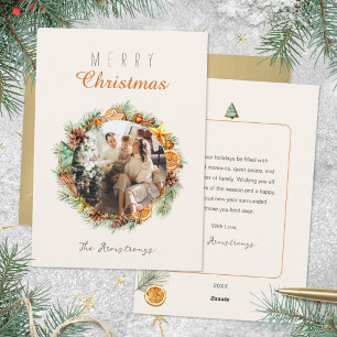 Cartão De Festividades Coroa de Laranja Seca em Aquarela Foto Natal