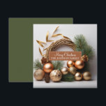 Cartão De Festividades Coroa de Madeira e Evergreen Rústica<br><div class="desc">Uma elegante coroa festiva moderna de Natal feita de evergreen e madeira,  com decorações rústicas boho e pinhas.</div>