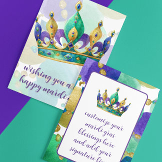Cartão De Festividades Coroa de Mardi Gras com Saudações de Contas