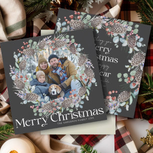Cartão De Festividades Coroa de Natal Botânica Moderna e Foto Feliz Natal