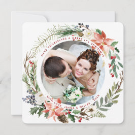 Cartão De Festividades Coroa de Natal Casados e Felizes