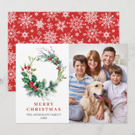 Cartão De Festividades Coroa de Natal com Azevinho e Frutas FOTO