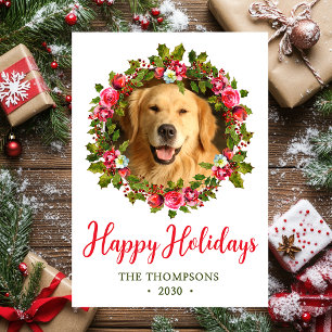 Cartão De Festividades Coroa de Natal com Foto de Cachorro