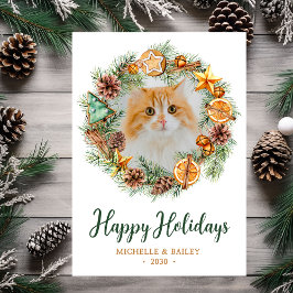 Cartão De Festividades Coroa de Natal com Foto de Gato