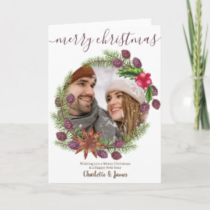 Cartão De Festividades Coroa de Natal com Foto Personalizada e Azevinho