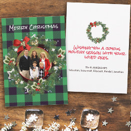Cartão De Festividades Coroa de Natal com Foto Personalizada Xadrez de Bú