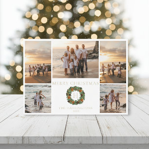 Cartão De Festividades Coroa de Natal com iniciais de monograma em laranj