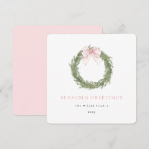 Cartão De Festividades Coroa de Natal com Laço Rosa