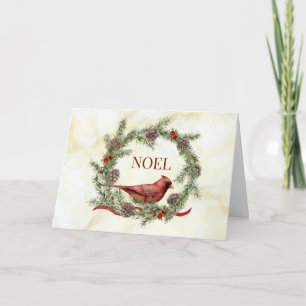 Cartão De Festividades Coroa de Natal com um Cardinal