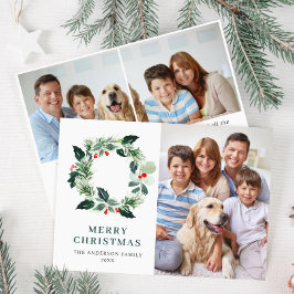 Cartão De Festividades Coroa de Natal de Azevinho com Feliz Natal 3 FOTO