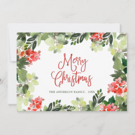 Cartão De Festividades Coroa de Natal de Azevinho e Frutas Natalícia Saud