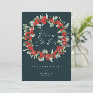 Cartão De Festividades Coroa de Natal de Bagas Vermelhas+Eucalipto Não-Fo
