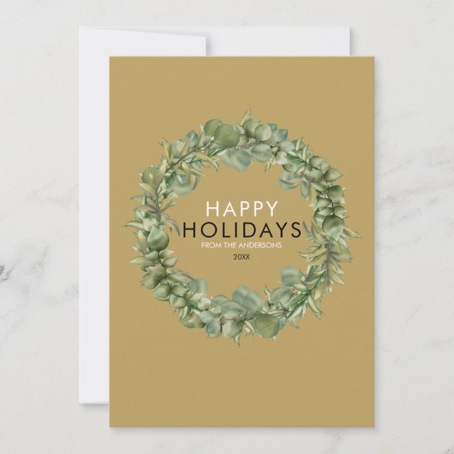 Cartão De Festividades Coroa de Natal de Folhagem Moderna Dourada Elegant (Frente)