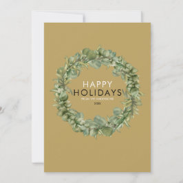 Cartão De Festividades Coroa de Natal de Folhagem Moderna Dourada Elegant