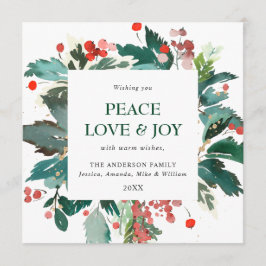 Cartão De Festividades Coroa de Natal de Folhas Festivas de Azevinho e Fr