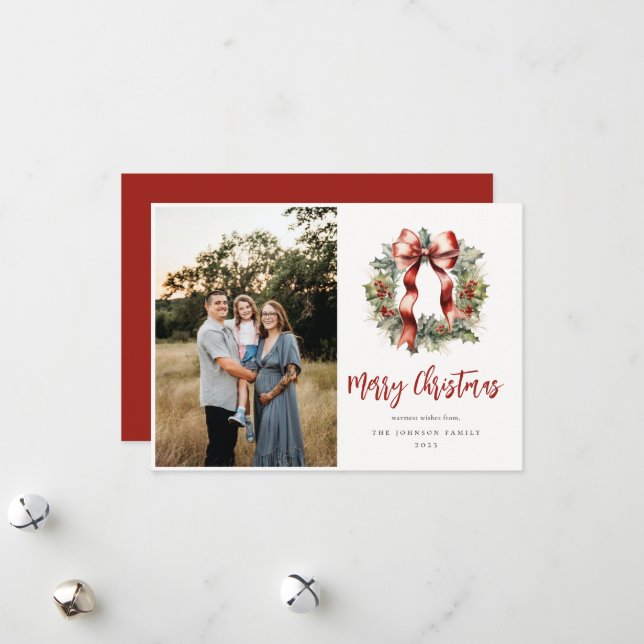 Cartão De Festividades Coroa de Natal de Fotos de Azevinho (Frente/Verso In Situ)