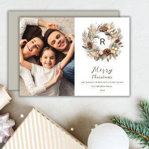 Cartão De Festividades Coroa de Natal de Pinha com Monograma Foto de Inve