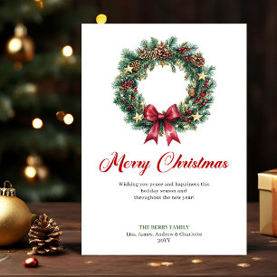 Cartão De Festividades Coroa de Natal de Pinheiro Elegante Saudação de Na