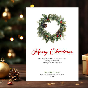 Cartão De Festividades Coroa de Natal de Pinheiro Festivo Saudação de Nat
