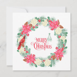 Cartão De Festividades Coroa de Natal de Poinsettia em Aquarela