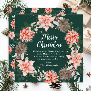 Cartão De Festividades Coroa de Natal de Poinsettia Vermelha Feliz Natal