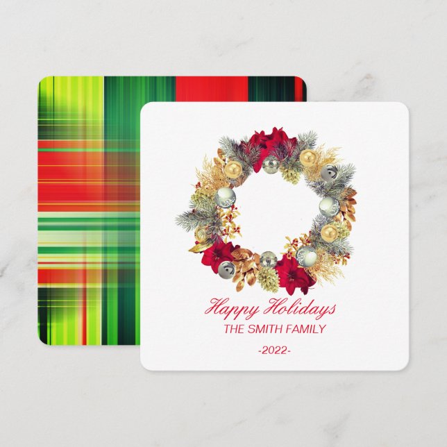 Cartão De Festividades Coroa de Natal Elegante (Frente/Verso)