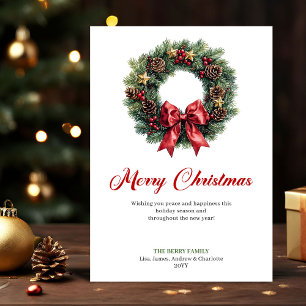 Cartão De Festividades Coroa de Natal em Aquarela Saudação Tradicional de