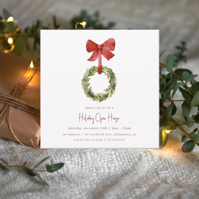 Cartão De Festividades Coroa de Natal Escandinava com Laço Vermelho Casa  (Criador carregado)