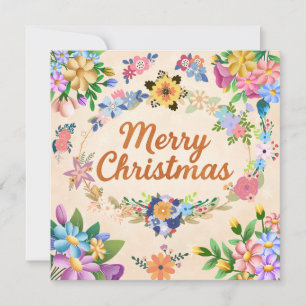 Cartão De Festividades Coroa de Natal Floral Alegre
