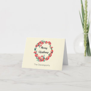Cartão De Festividades Coroa de Natal Floral Vermelha Personalizada