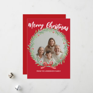 Cartão De Festividades Coroa de Natal Foto Personalizada Família N