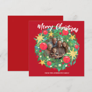 Cartão De Festividades Coroa de Natal Foto Personalizada Família N