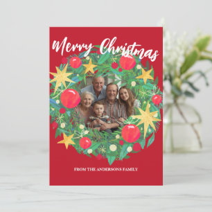 Cartão De Festividades Coroa de Natal Foto Personalizada Família N