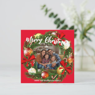 Cartão De Festividades Coroa de Natal Foto Personalizada Família N