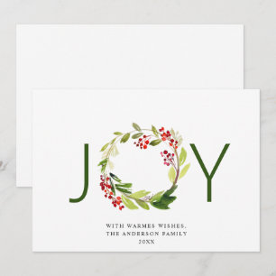 Cartão De Festividades Coroa de Natal JOY Festiva de Azevinho e Frutas -