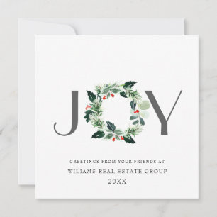 Cartão De Festividades Coroa de Natal JOY Festiva de Azevinho e Frutas Na