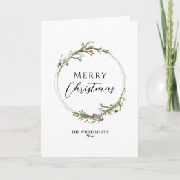 Cartão De Festividades Coroa de Natal Minimalista em Aquarela