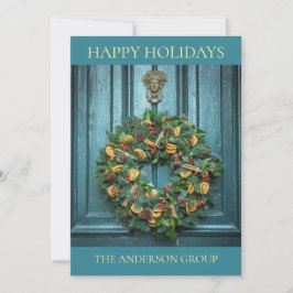 Cartão De Festividades Coroa de Natal na Porta com Aldrava de Porta Antig