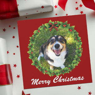 Cartão De Festividades Coroa de Natal Personalizada com Foto de Cachorro