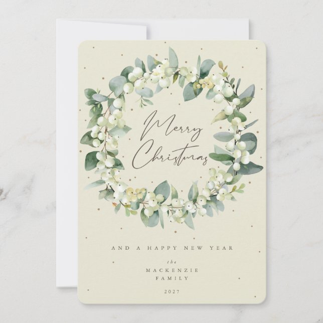 Cartão De Festividades Coroa de Natal Snowberry + Eucalipto Não-Fotográfi (Frente)