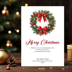 Cartão De Festividades Coroa de Natal Tradicional com Férias de Azevinho
