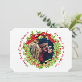 Cartão De Festividades Coroa de Natal Verde e Vermelha com Foto de Natal