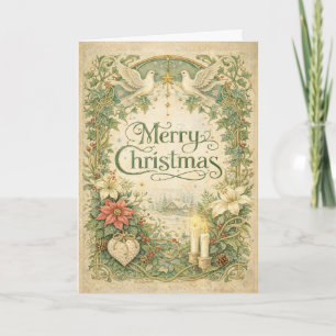 Cartão De Festividades Coroa de Natal Vintage White Dove