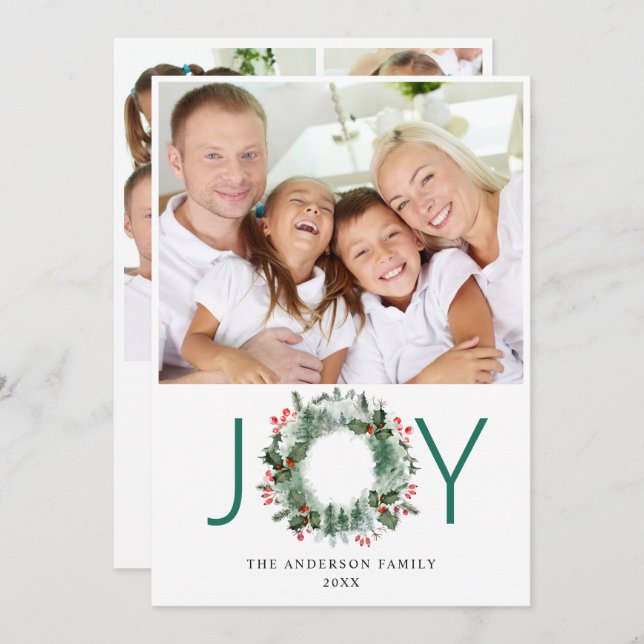 Cartão De Festividades Coroa de Paisagem Azevinho Fruta do Pinheiro FOTO  (Frente/Verso)