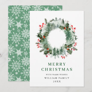 Cartão De Festividades Coroa de Paisagem Azevinho Fruta Pinheiro Floresta