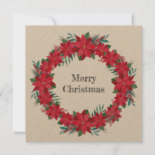 Cartão De Festividades Coroa de Poinsettia Vermelha