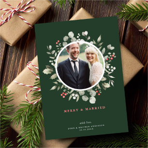Cartão De Festividades Coroa de Verdura Elegante Feliz e Casada Foto