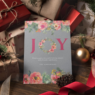 Cartão De Festividades Coroa Floral de Alegria Vermelha de Natal Botânica